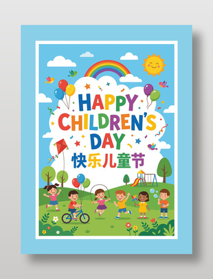 快樂兒童節(jié)游樂園場(chǎng)景趣味卡通節(jié)日海報(bào)