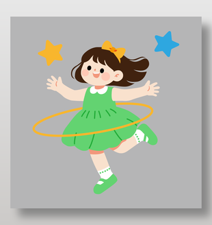 轉呼啦圈的小女孩卡通插畫設計