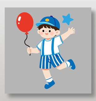手拿氣球的帥氣小男孩卡通插畫(huà)設(shè)計(jì)