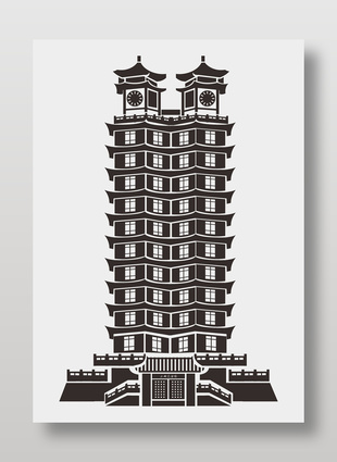 宝塔楼阁矢量插画设计