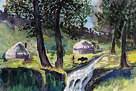 风景水彩画图片