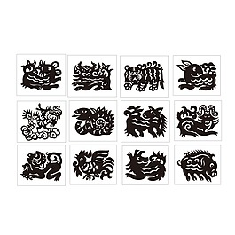 黑色十二生肖剪纸矢量图