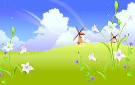 卡通风车草原移门图片