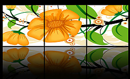 手绘花朵三联画素材