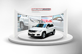 汽车产品展台与背景墙PSD分层素材