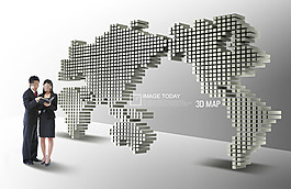 3D立体世界地图与职场人物PSD分层素材