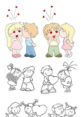 两小无猜的小朋友矢量素材