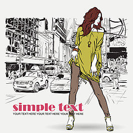 潮流人物插画背景04—矢量素材