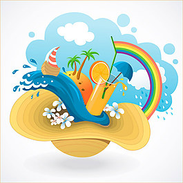 夏日海滩主题素材07-矢量素材