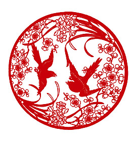 梅花剪纸图案02—矢量素材