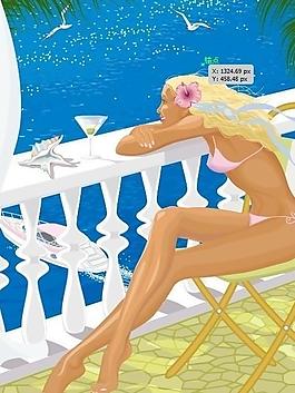 夏日沙滩休闲美女图片