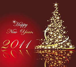2011年金光闪闪的圣诞树矢量素材