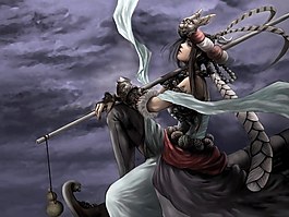 艺术CG插画长矛武斗美女