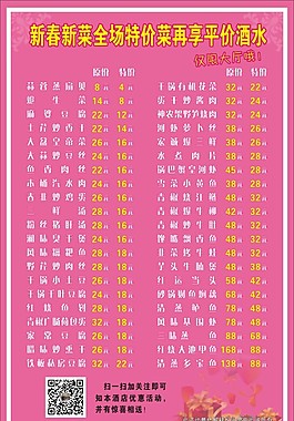 价格表