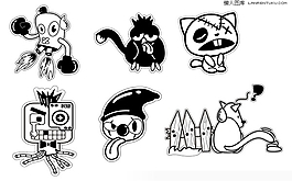 6款黑白风格卡通形象矢量