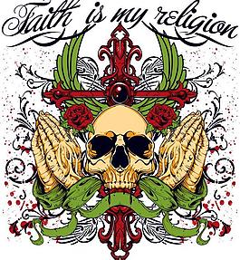 十字架上的骷髅头t恤图案图片