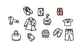 线描 衣服 裤子 报 皮夹 鞋子 钥匙扣图片