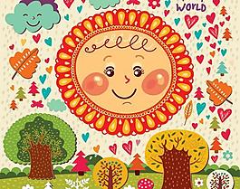 手绘卡通插画矢量二