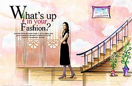 美女 花 楼梯 地板图片