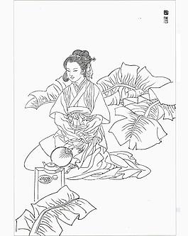古代仕女白描图片