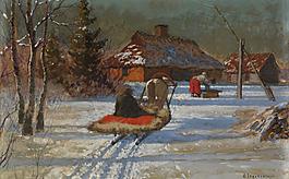 雪景油画设计素材图片