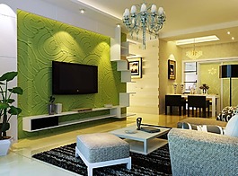 绿色电视背景墙