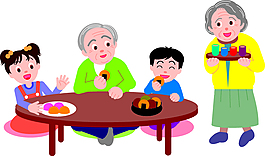 老年人与小孩吃饭矢量素材