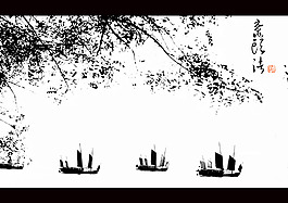 水墨题字帆船