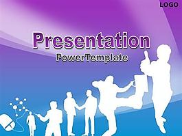 紫蓝色商务剪影PPT模板