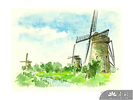 风车卡通场景PPT模板