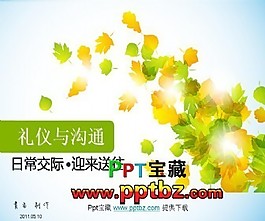 淡雅ppt模板：黄绿枫叶