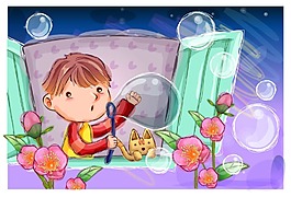 吹泡泡的孩子