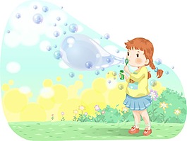 吹泡泡的孩子