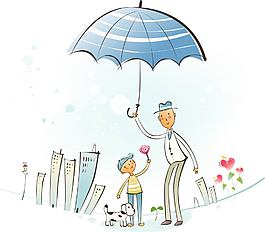 打伞的父子