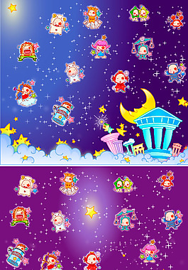 夜晚天空12星座矢量素材