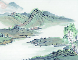 彩墨山水画 书法