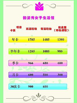 女子生活馆价格表图片