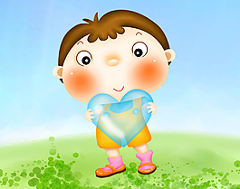 抱着爱心的男孩卡通