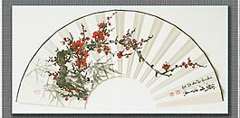国画梅花 扇面 国画竹子图片