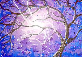 油画 黄昏树木图片