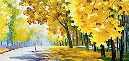 油画 公园秋景图片