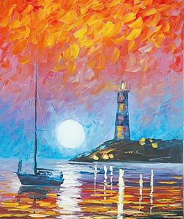 油画 海港之夜图片