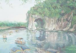 象鼻山风景色彩画图片