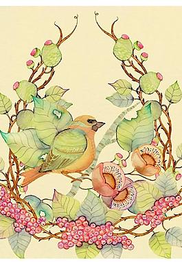 唯美花鸟绘画PSD素材