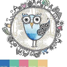 卡通小鸟印花素材图片