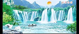 山水画 瀑布 高山流水 流水生财图片