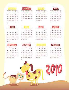 可爱的2010年历矢量