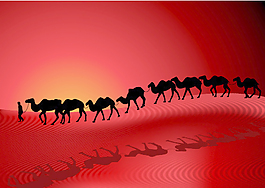 骑骆驼沙漠剪影矢量