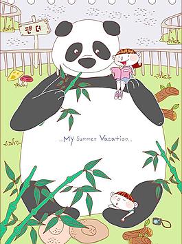 观赏熊猫的男孩女孩图片