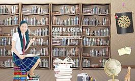 韩国图书馆读书学习海报图片